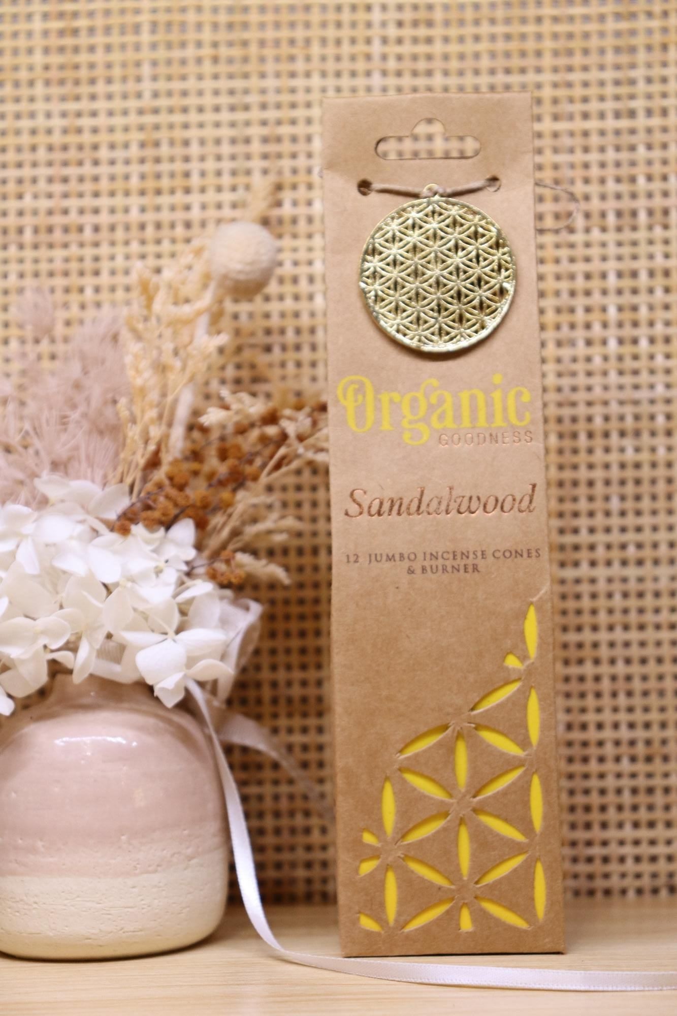 Organic Goodness Jumbo Incense Cones & Mini Burner | Sandalwood