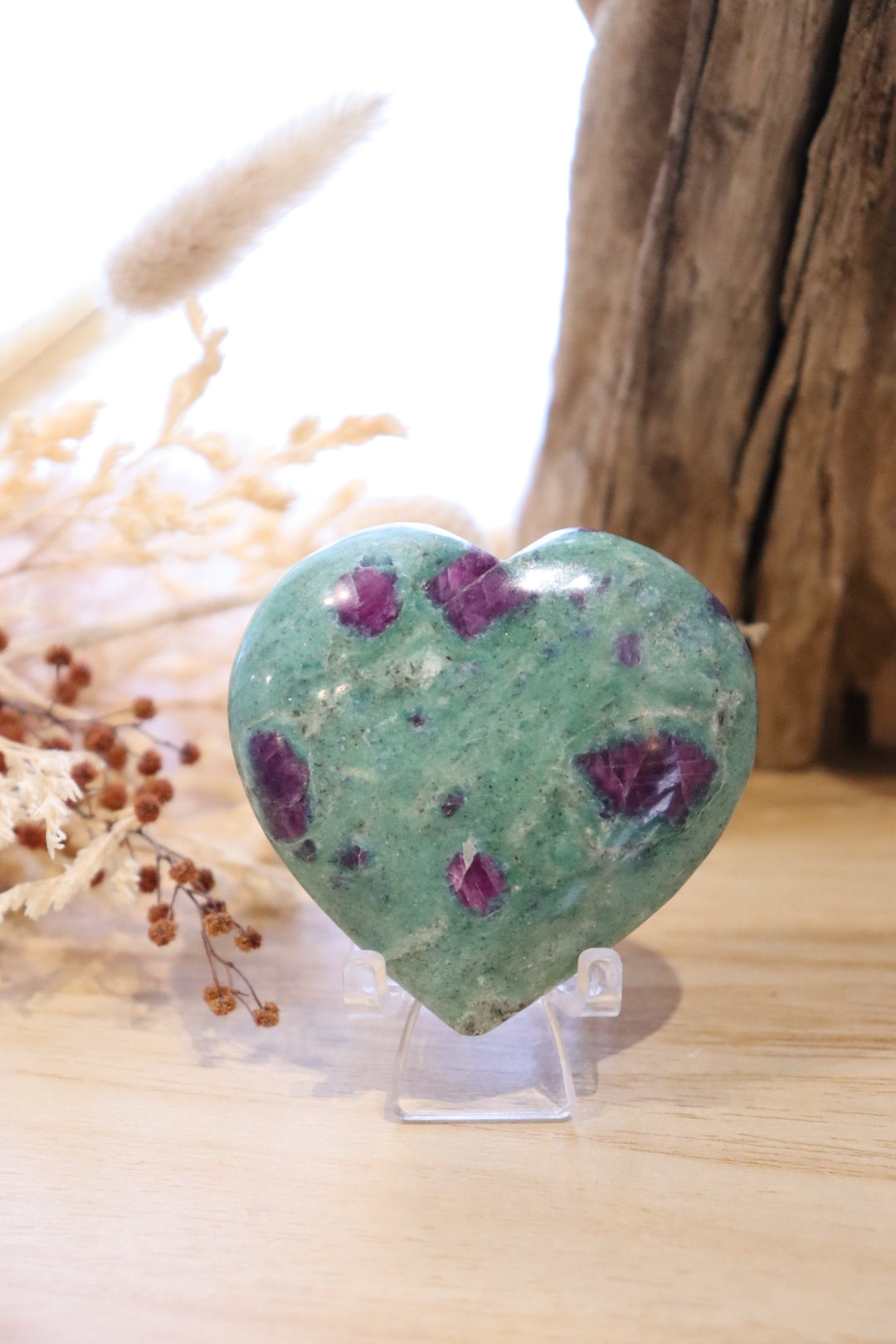Ruby Fuchsite Heart + Stand | 92g