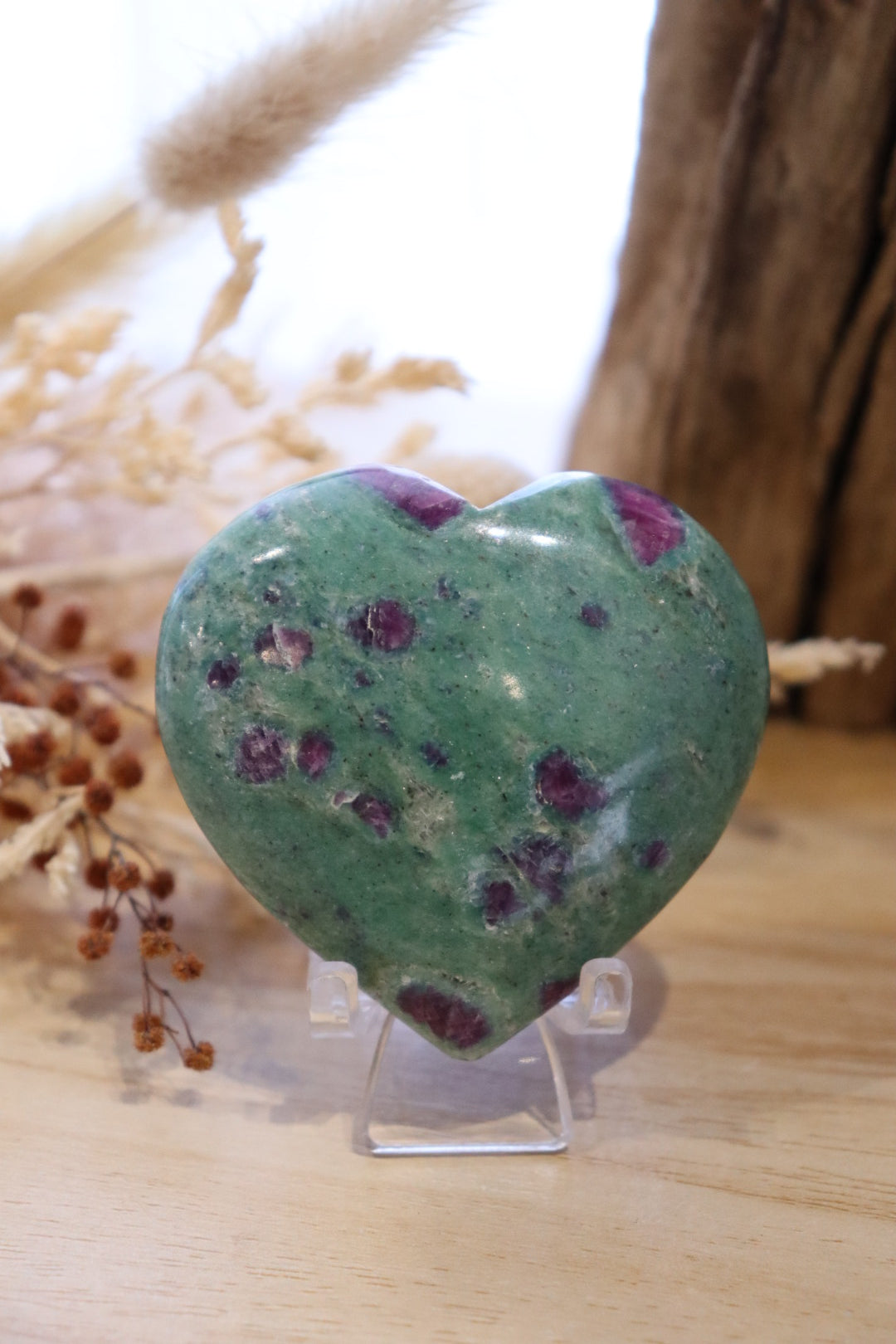 Ruby Fuchsite Heart + Stand | 92g