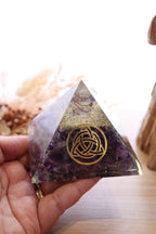 Orgonite Pyramid | Amethyst & Clear Quartz | Triquetra Symbol