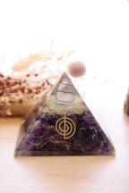 Orgonite Pyramid | Amethyst & Clear Quartz | Cho Ku Rei Reiki Symbol