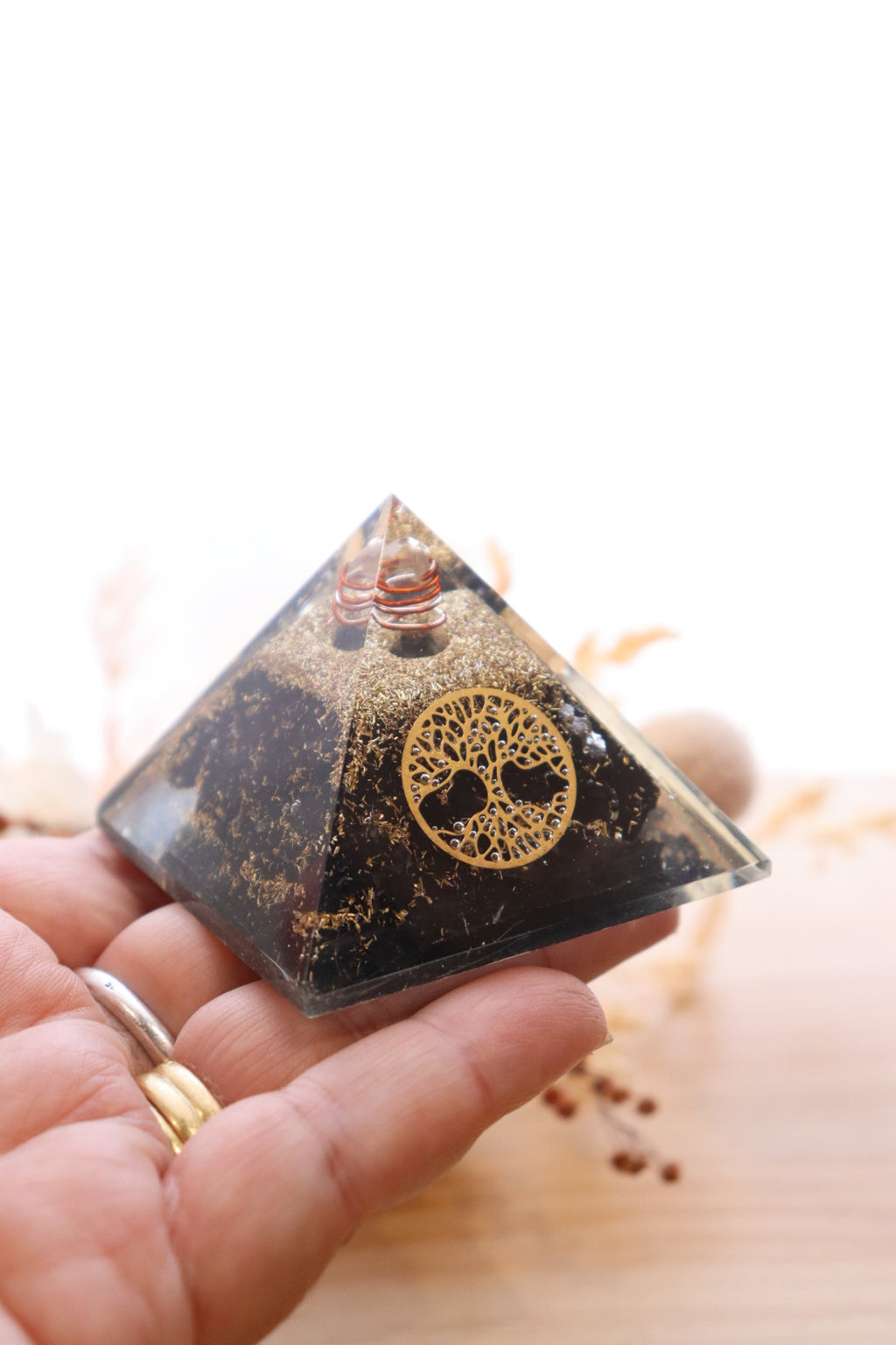 Orgonite Pyramid | Shungite & Clear Quartz | Tree Of Life Symbol