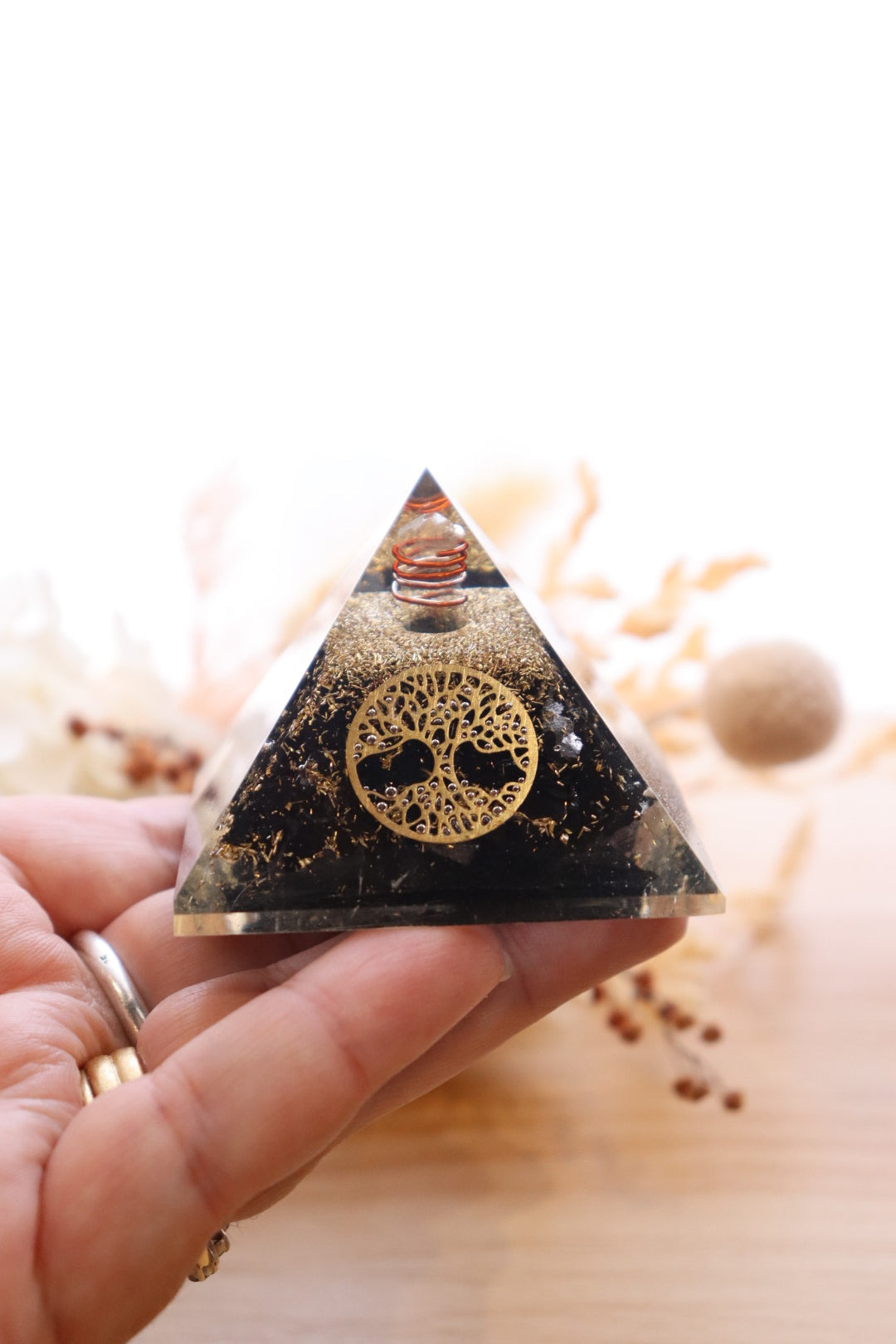 Orgonite Pyramid | Shungite & Clear Quartz | Tree Of Life Symbol