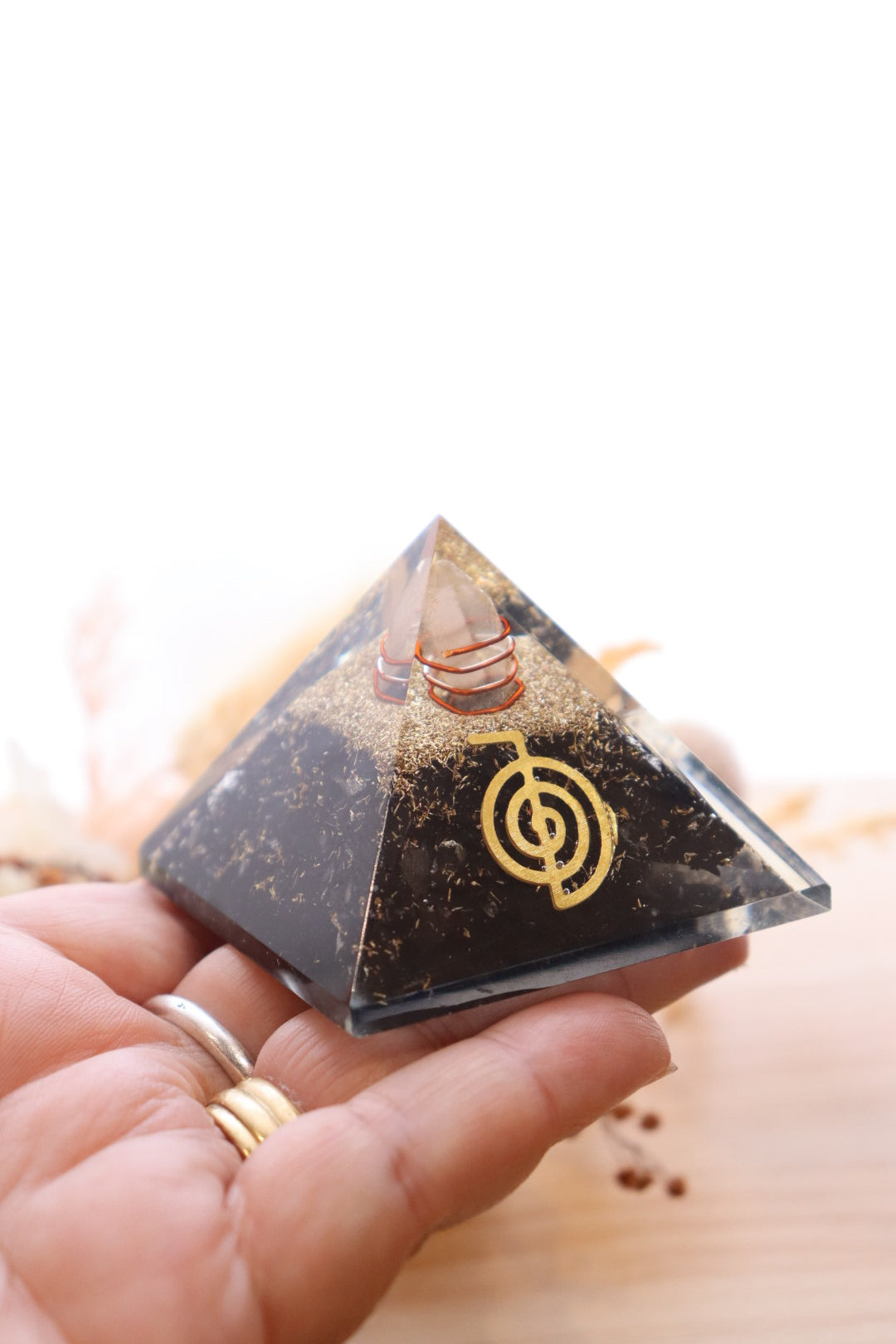 Orgonite Pyramid | Shungite & Clear Quartz | Cho Ku Rei Reiki Symbol