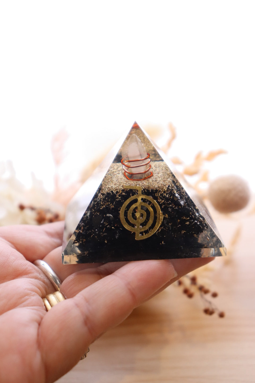 Orgonite Pyramid | Shungite & Clear Quartz | Cho Ku Rei Reiki Symbol