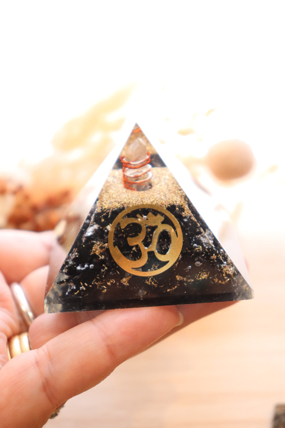 Orgonite Pyramid | Shungite & Clear Quartz | OM Symbol
