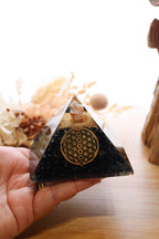Orgonite Pyramid | Shungite & Clear Quartz | Chakra Flower Grid Symbol