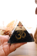 Orgonite Pyramid | Shungite & Clear Quartz | OM Symbol