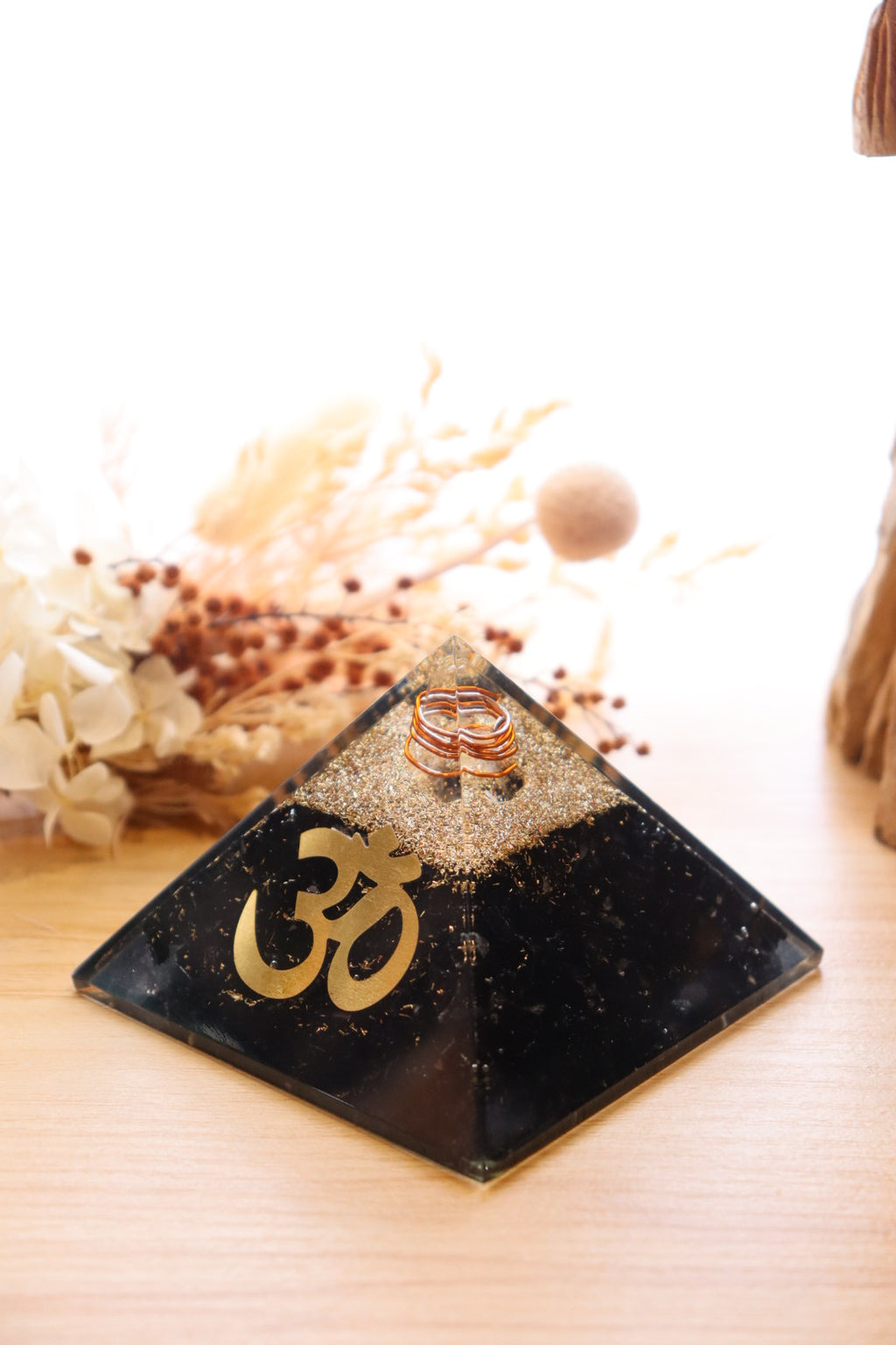 Orgonite Pyramid | Shungite & Clear Quartz | OM Symbol