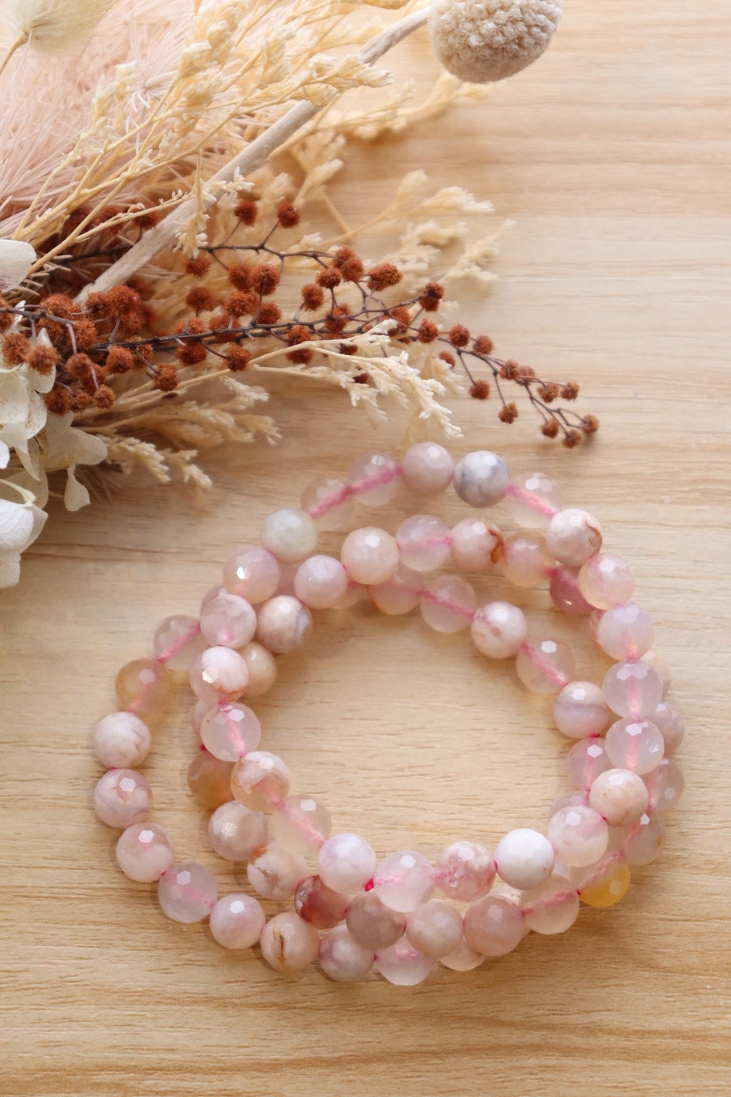 Flower Agate Bracelet | Faceted 8mm