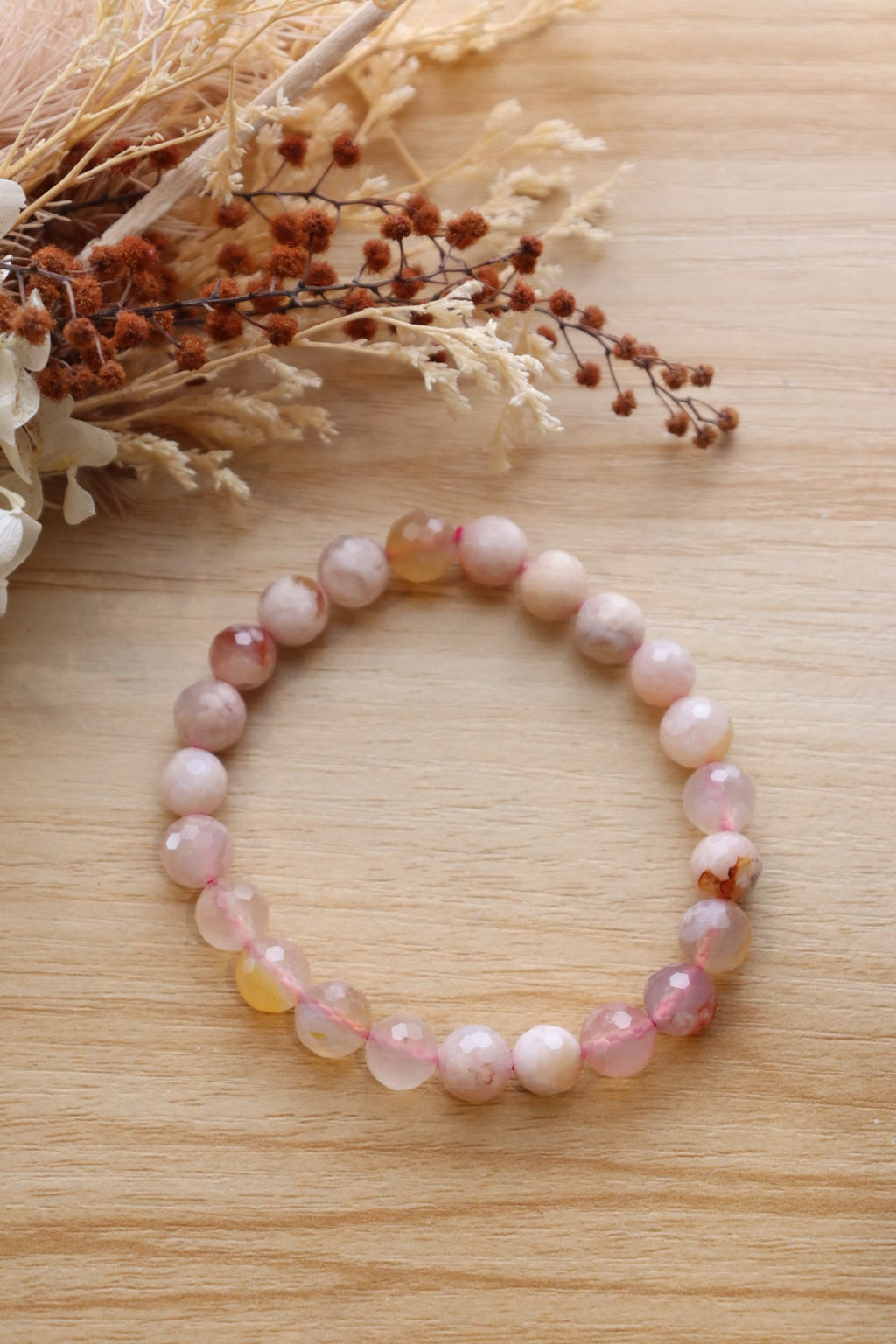 Flower Agate Bracelet | Faceted 8mm