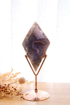 Moss Agate Double Diamond + Rose Gold Stand