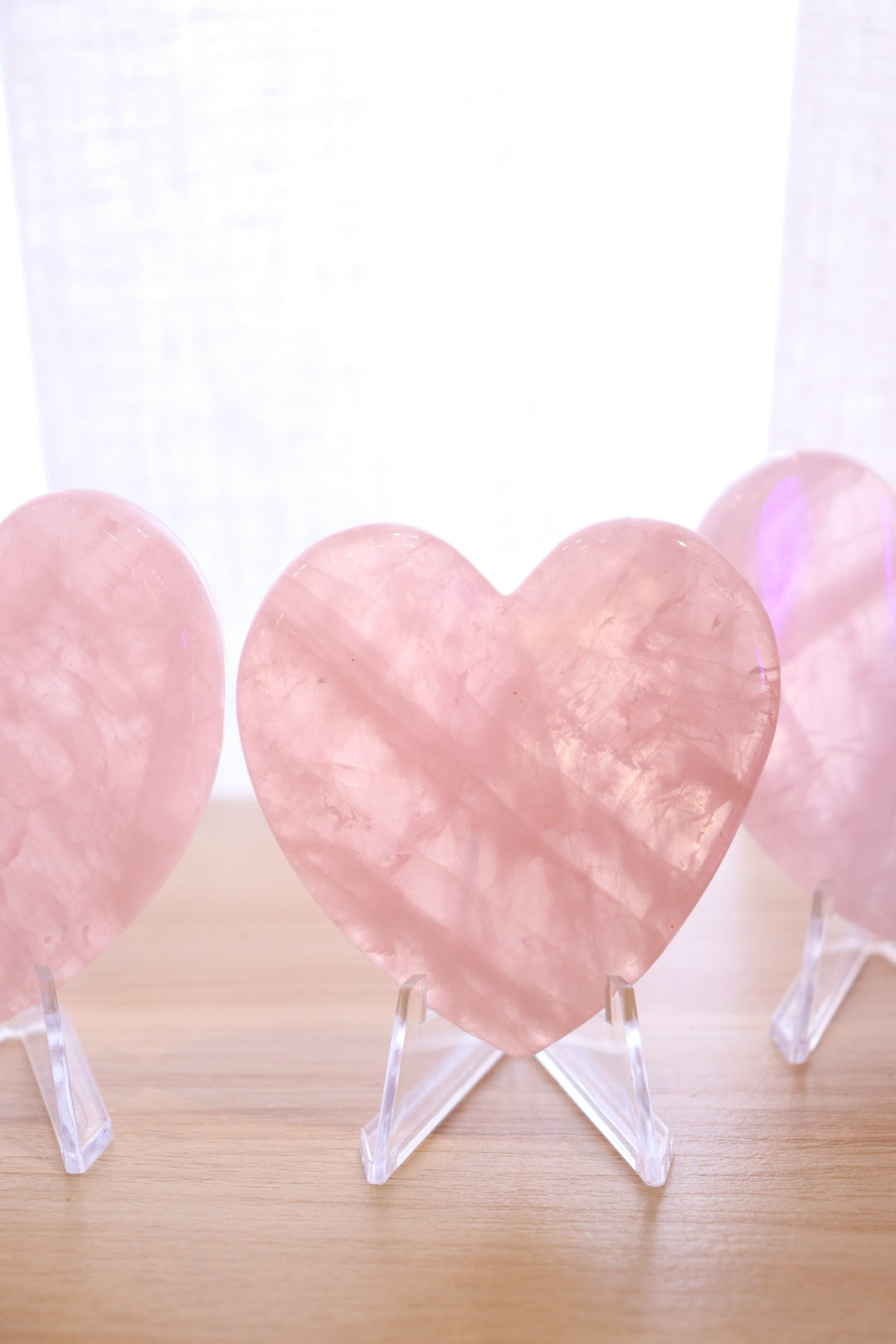 Rose Quartz Folded Heart + Acrylic Stand
