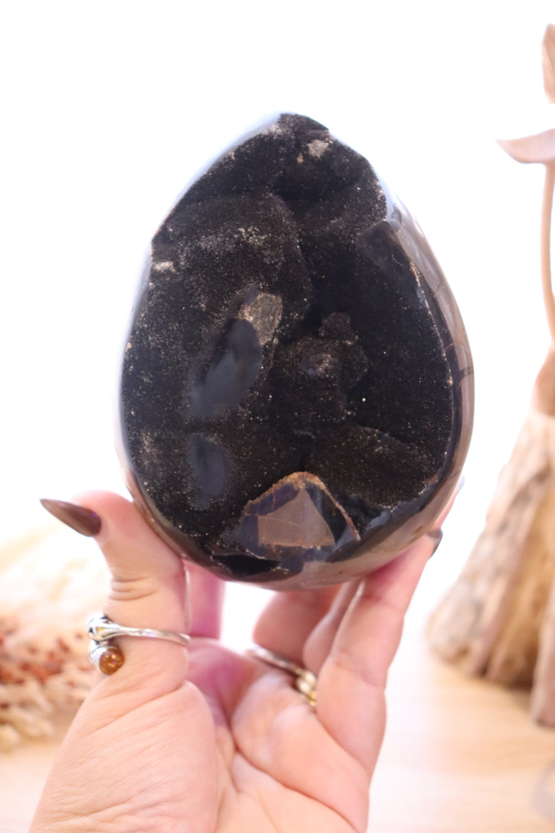 Septarian Egg + Black Metal Stand | 1.282kg