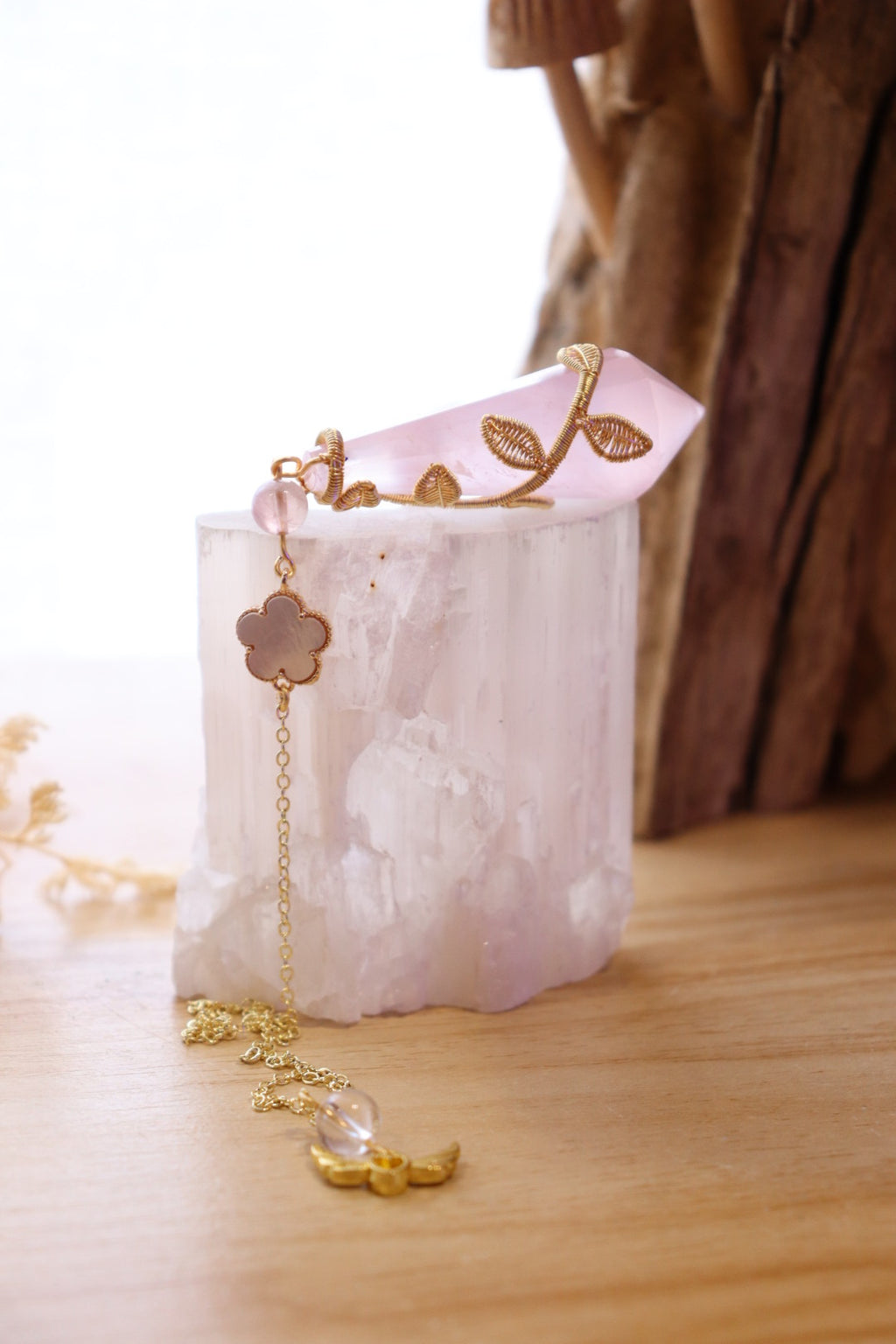 Rose Quartz Pendulum | Gold Wire Wrap