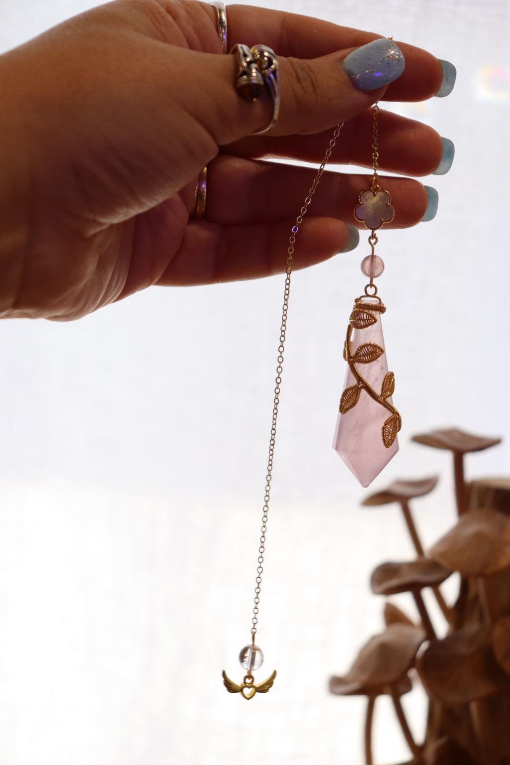 Rose Quartz Pendulum | Gold Wire Wrap