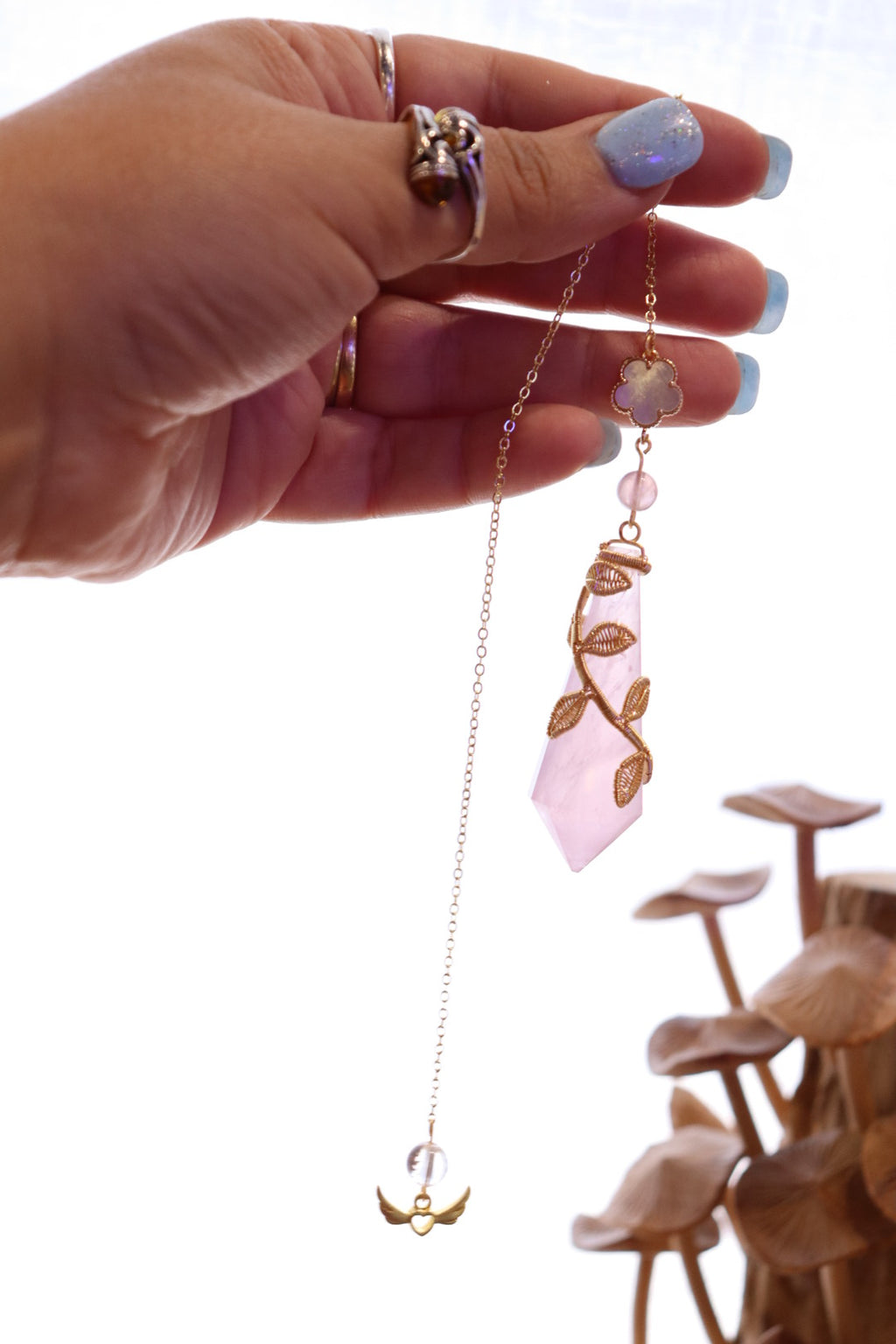 Rose Quartz Pendulum | Gold Wire Wrap