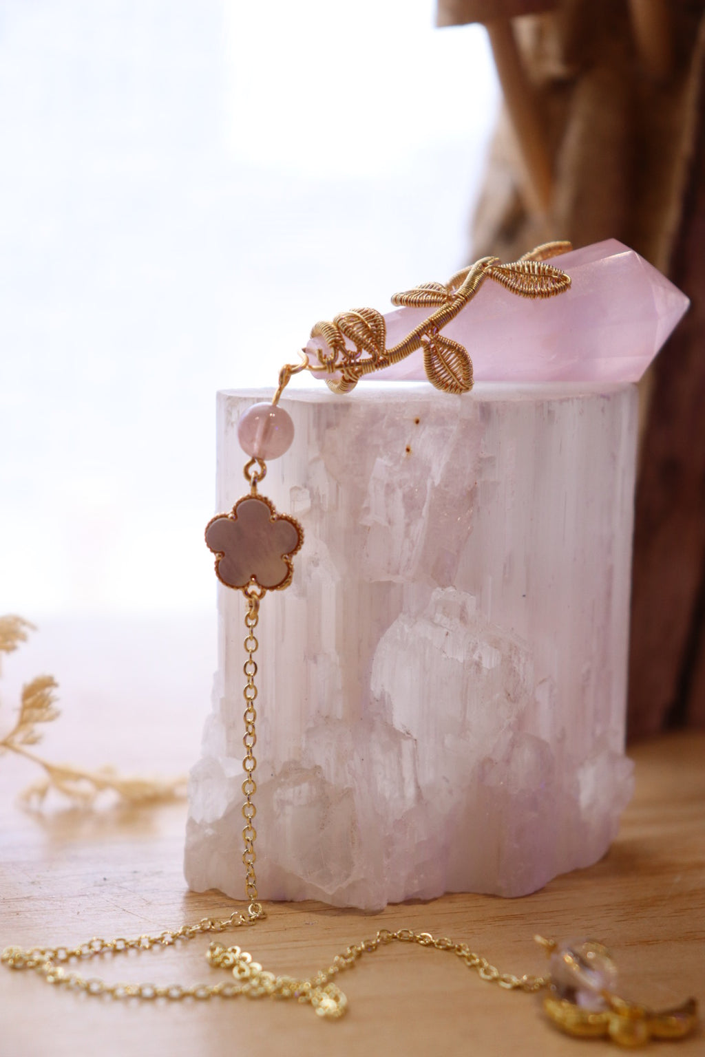 Rose Quartz Pendulum | Gold Wire Wrap