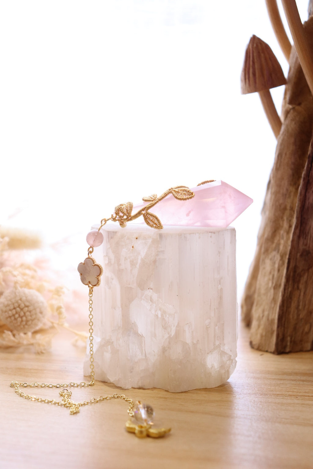 Rose Quartz Pendulum | Gold Wire Wrap