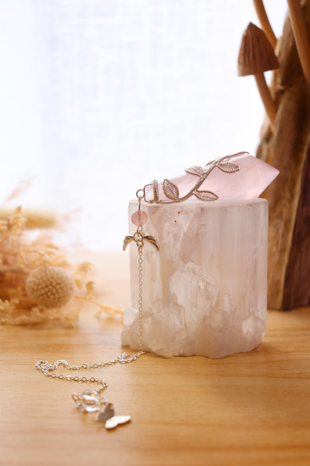 Rose Quartz Pendulum | Silver Wire Wrap