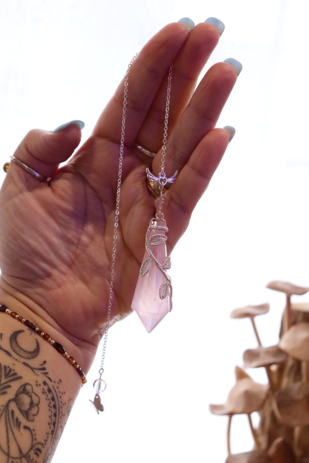 Rose Quartz Pendulum | Silver Wire Wrap