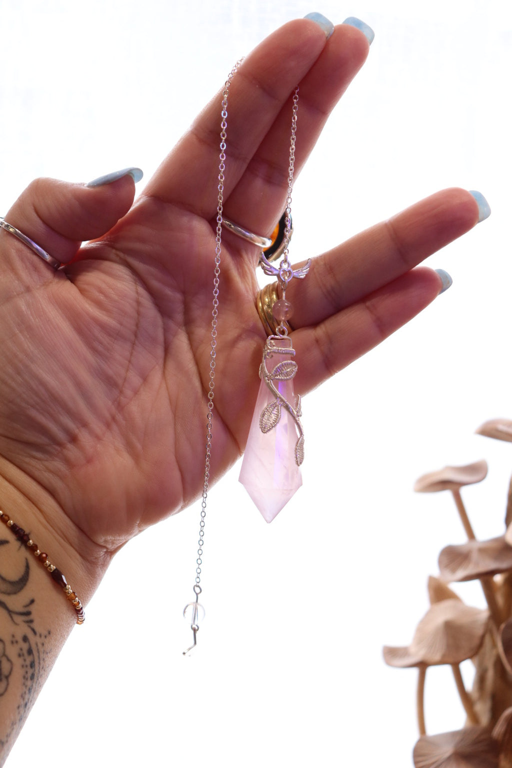 Rose Quartz Pendulum | Silver Wire Wrap