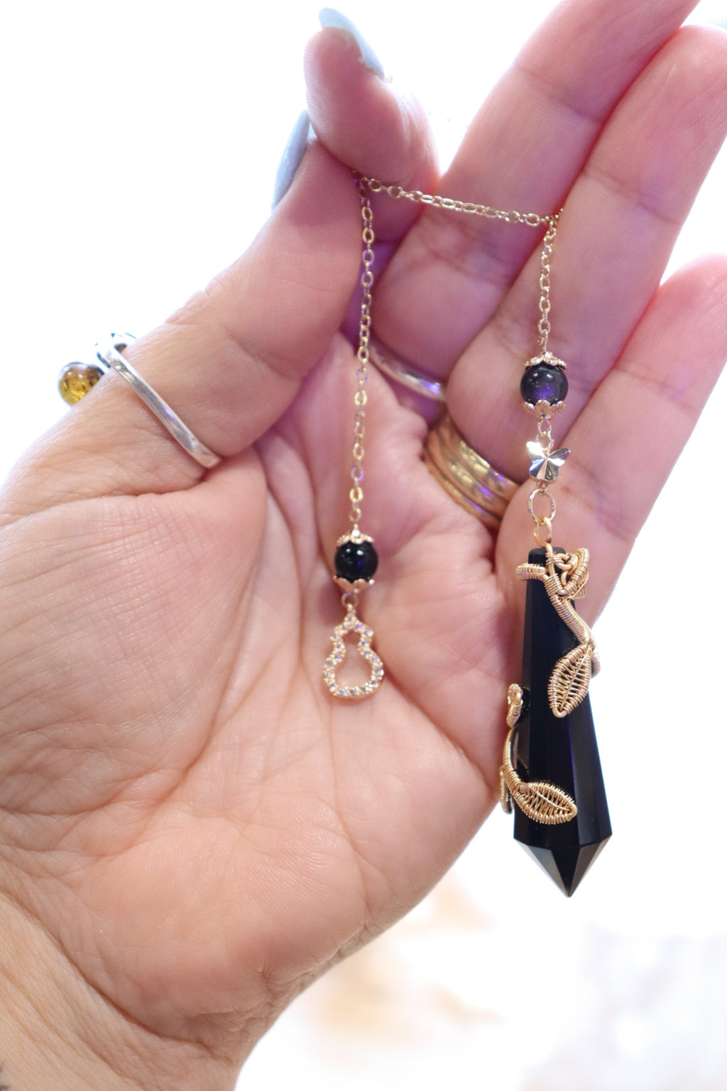 Black Obsidian Pendulum | Gold Wire Wrap