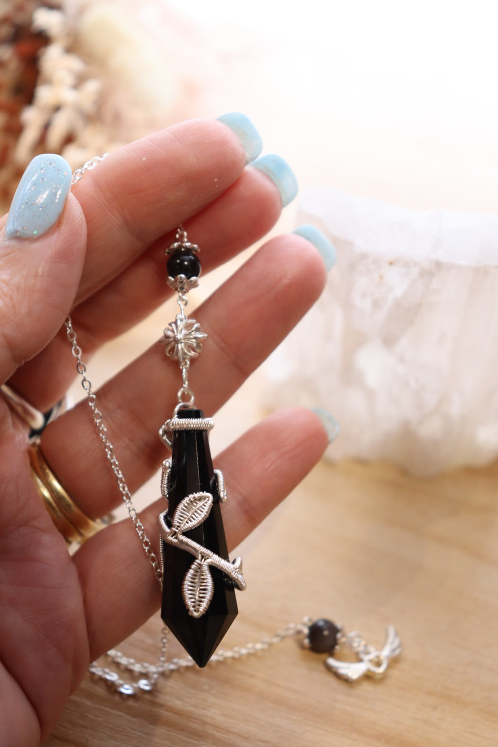 Black Obsidian Pendulum | Silver Wire Wrap