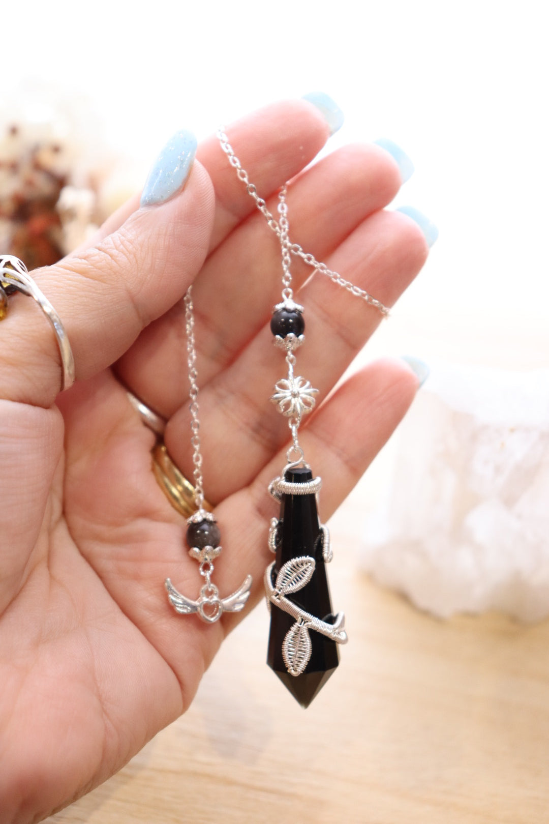Black Obsidian Pendulum | Silver Wire Wrap