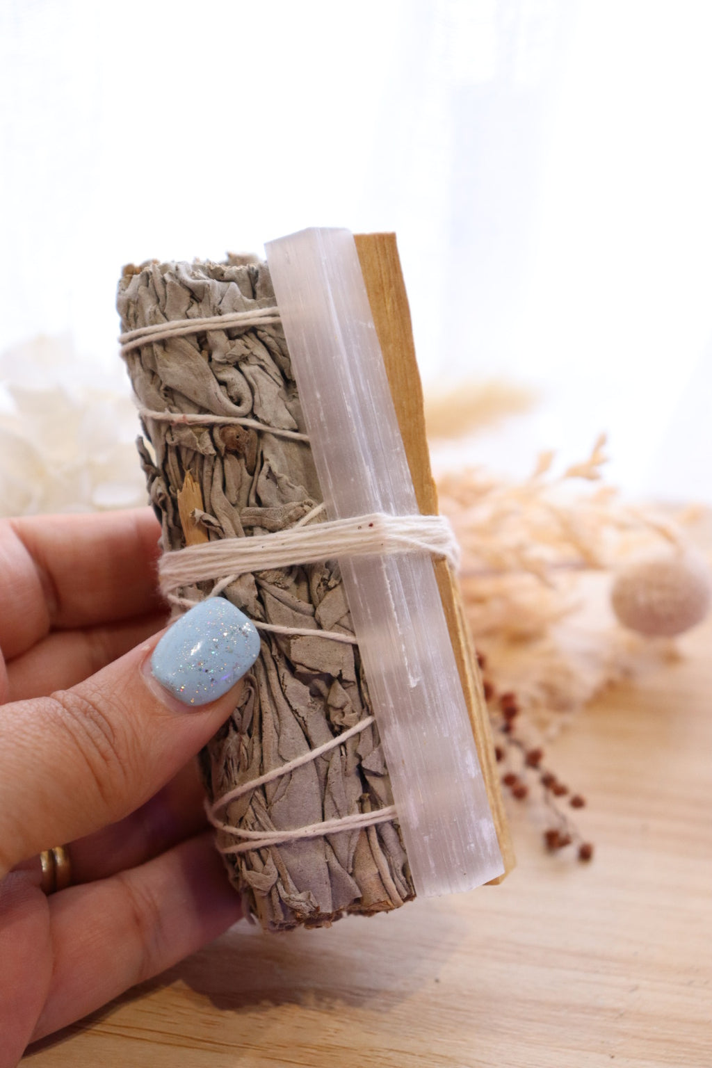 White Sage + Palo Santo + Selenite Smudge Stick (10-12cm)