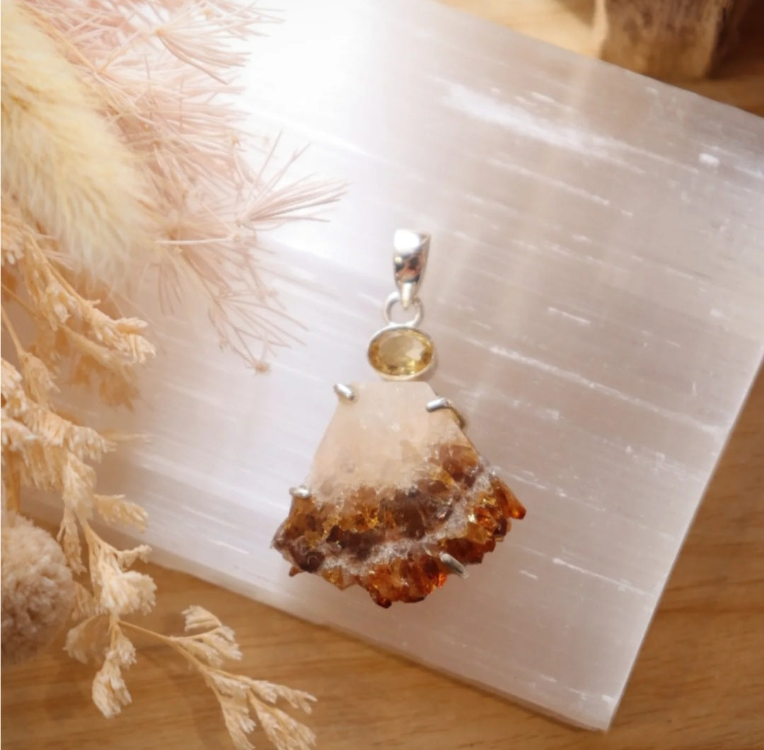Citrine Pendant | Raw + Faceted
