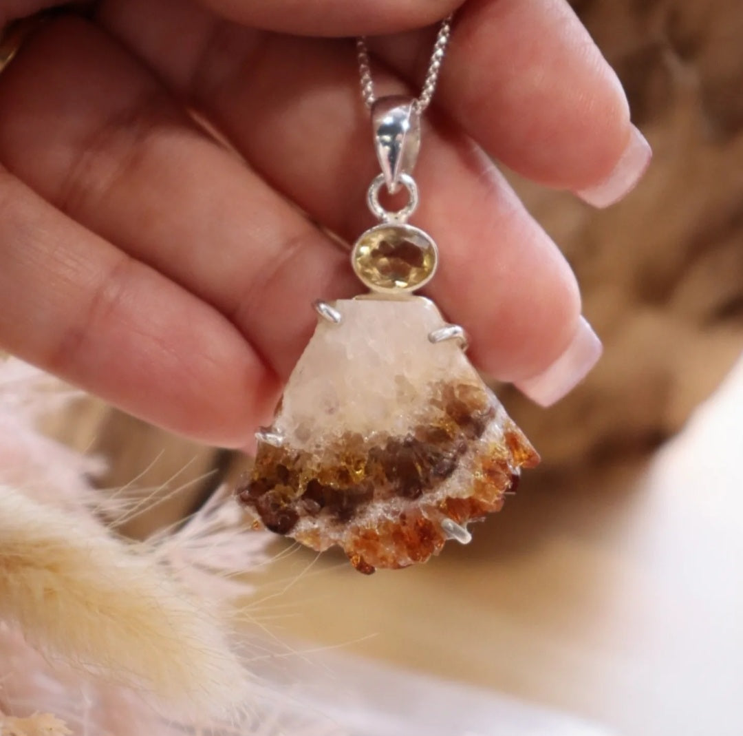 Citrine Pendant | Raw + Faceted