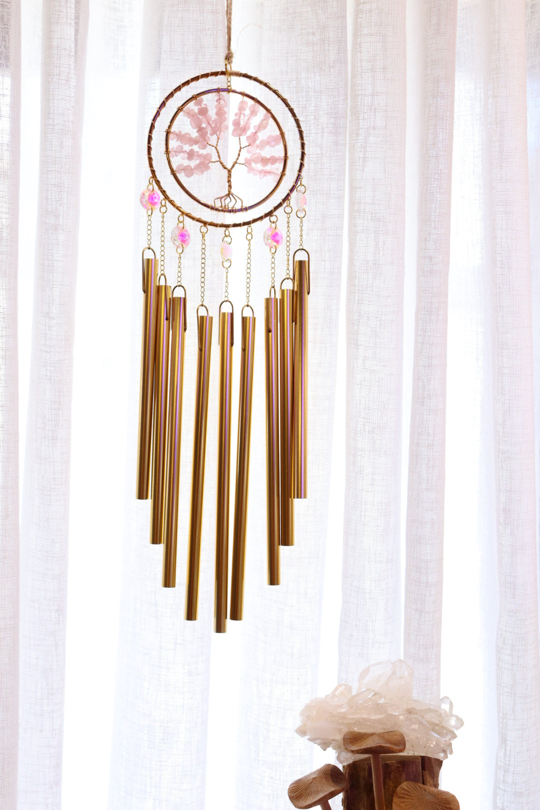 Tree Of Life Windchime Suncatcher | Rose Quartz