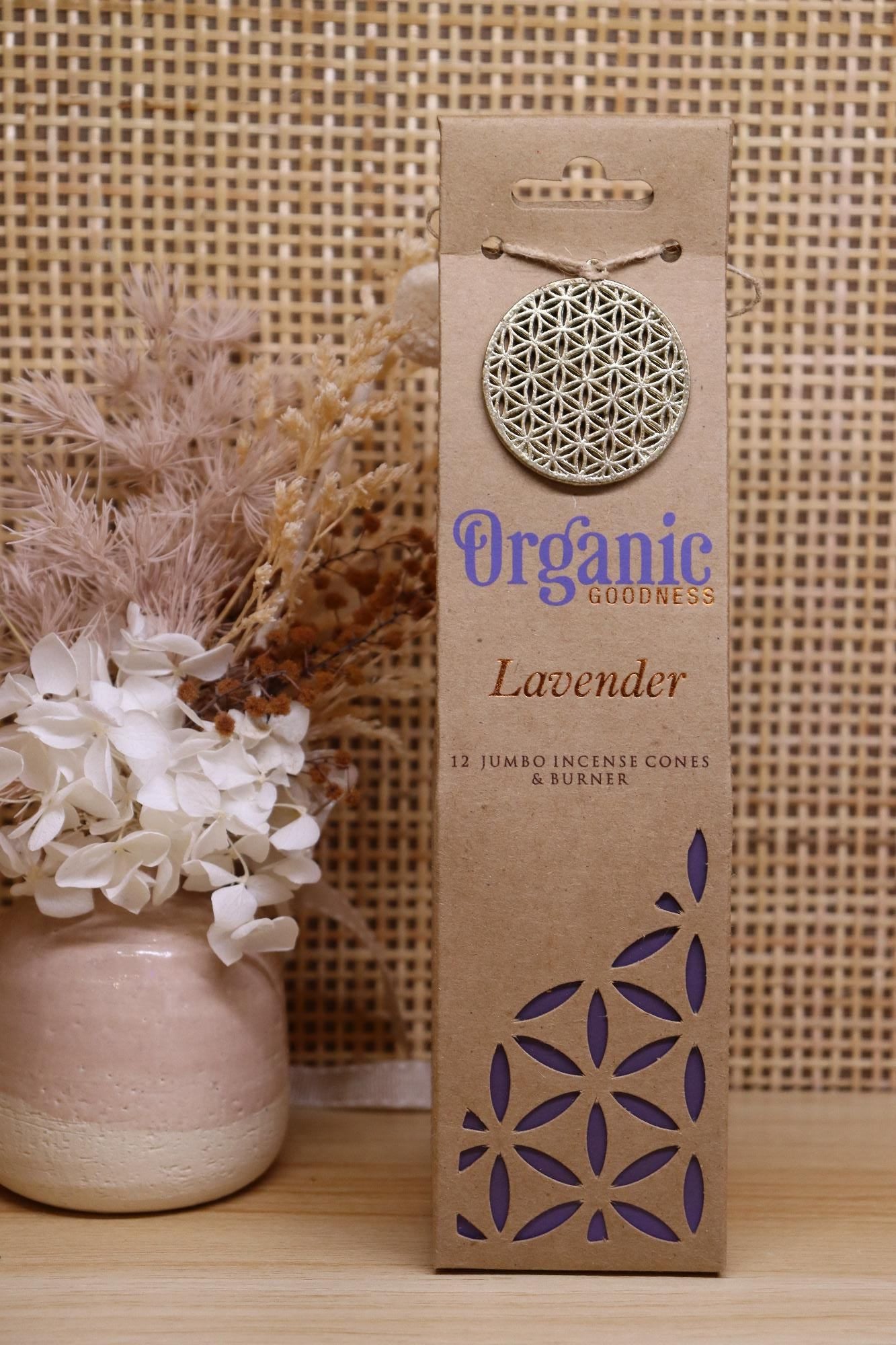 Organic Goodness Jumbo Incense Cones & Mini Burner | Lavender