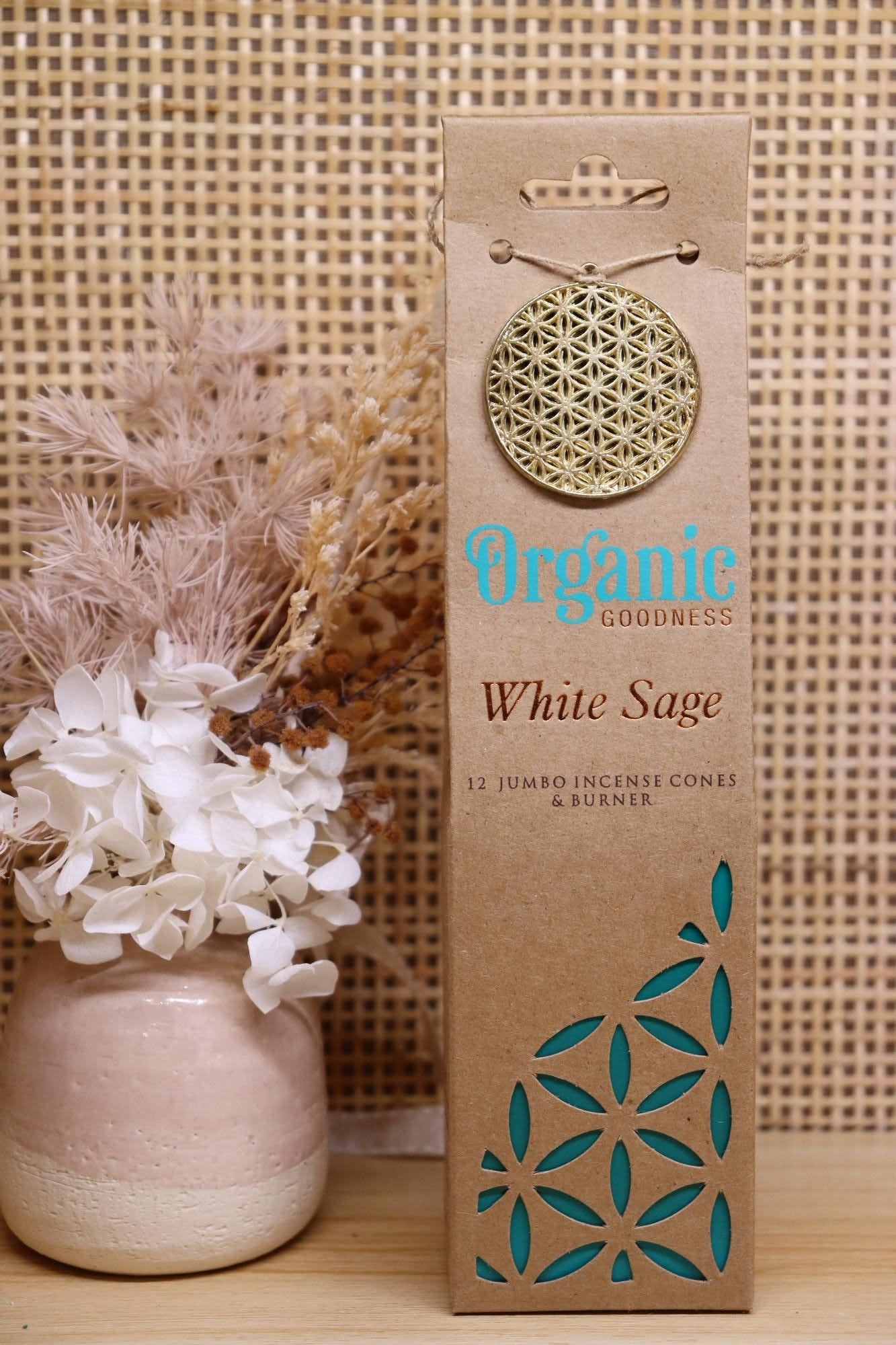 Organic Goodness Jumbo Incense Cones & Mini Burner | White Sage