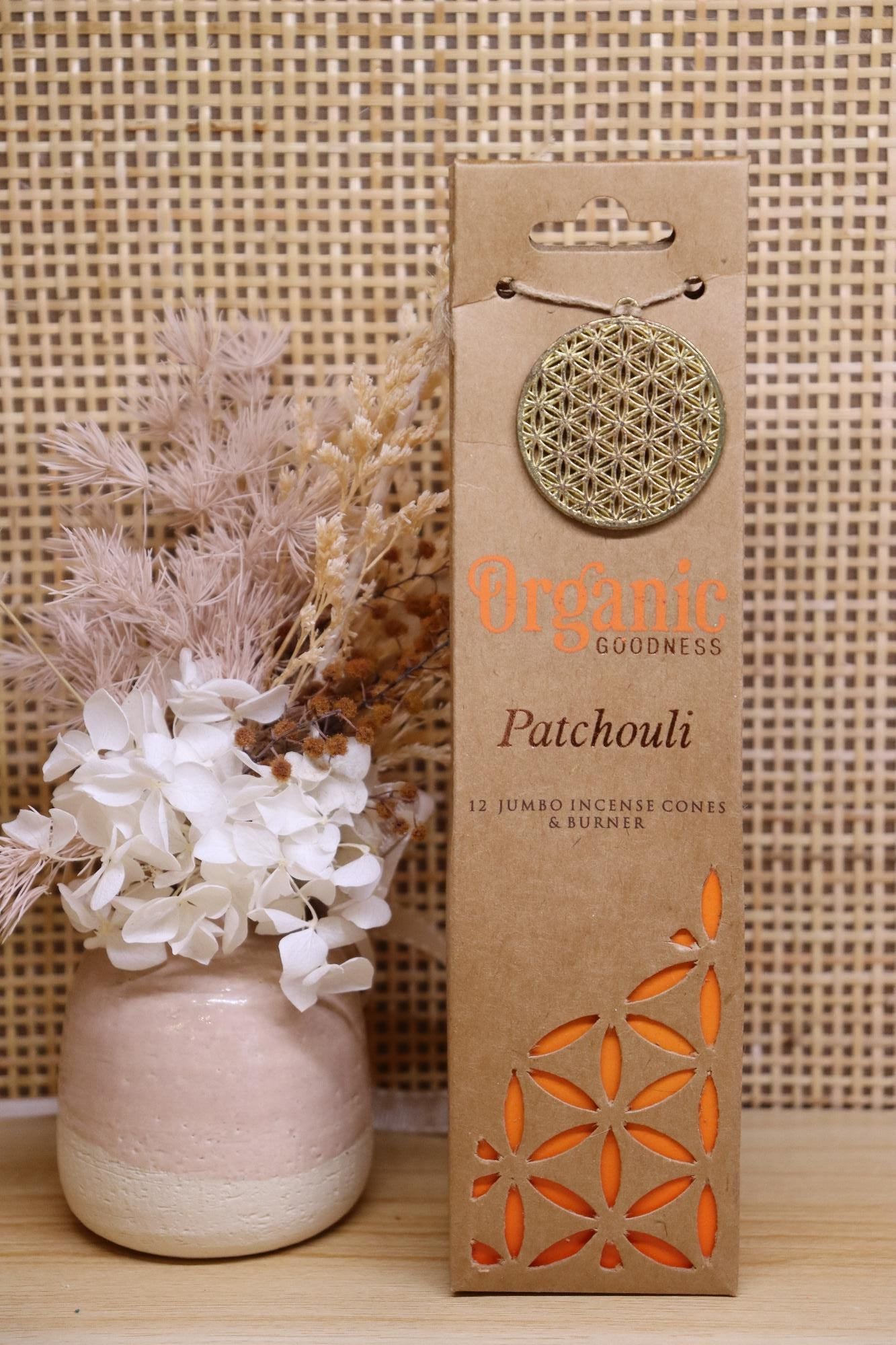 Organic Goodness Jumbo Incense Cones & Mini Burner | Patchouli