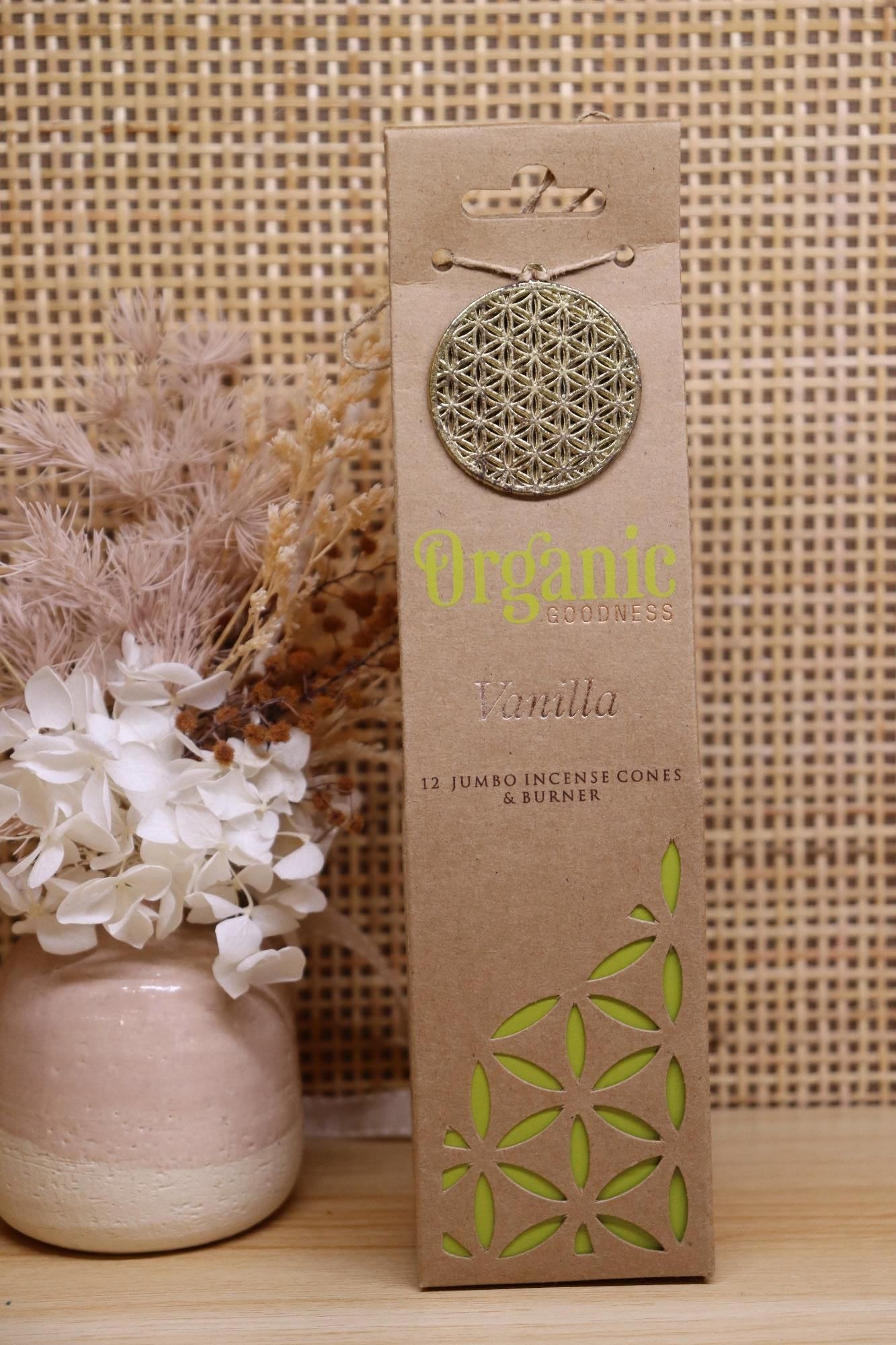 Organic Goodness Jumbo Incense Cones & Mini Burner | Vanilla