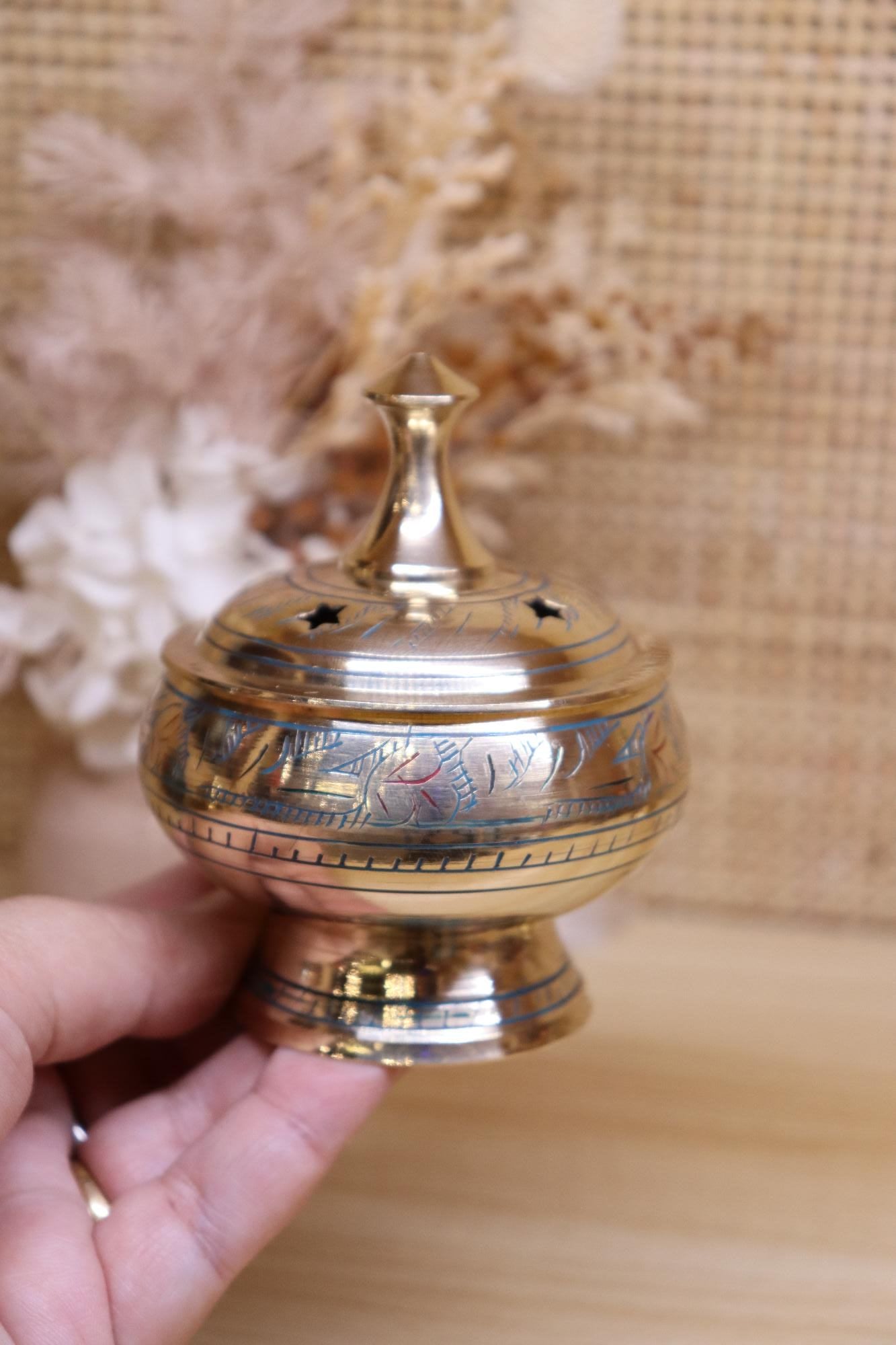 Brass Incense Burner + Lid | 9.0 x 7.5