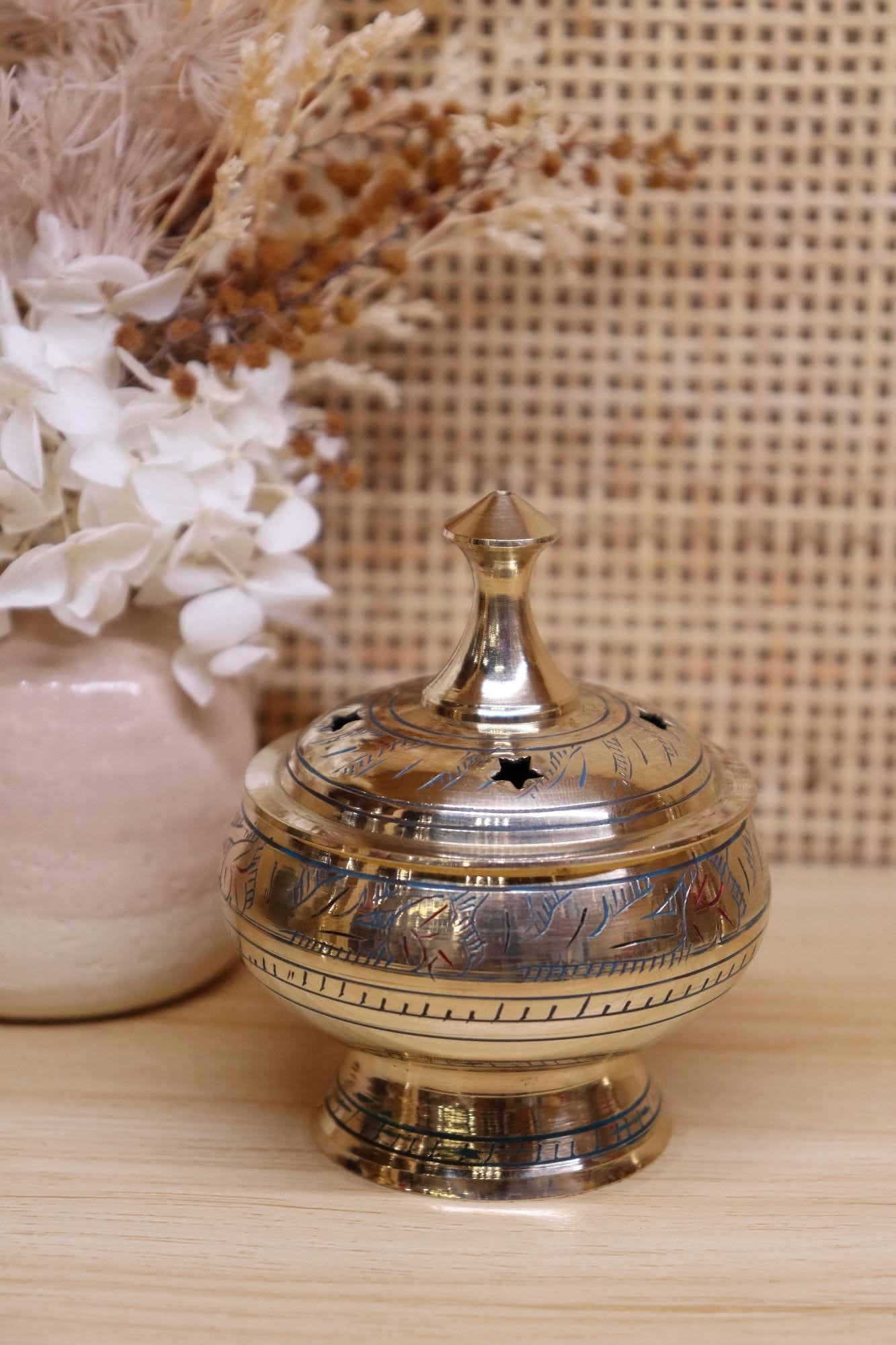 Brass Incense Burner + Lid | 9.0 x 7.5