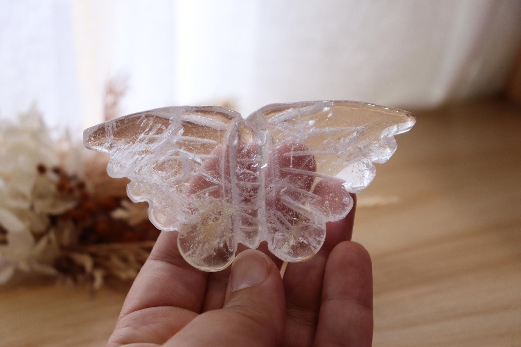 Clear Quartz + Golden Healer Butterfly Carving + Stand | 106g