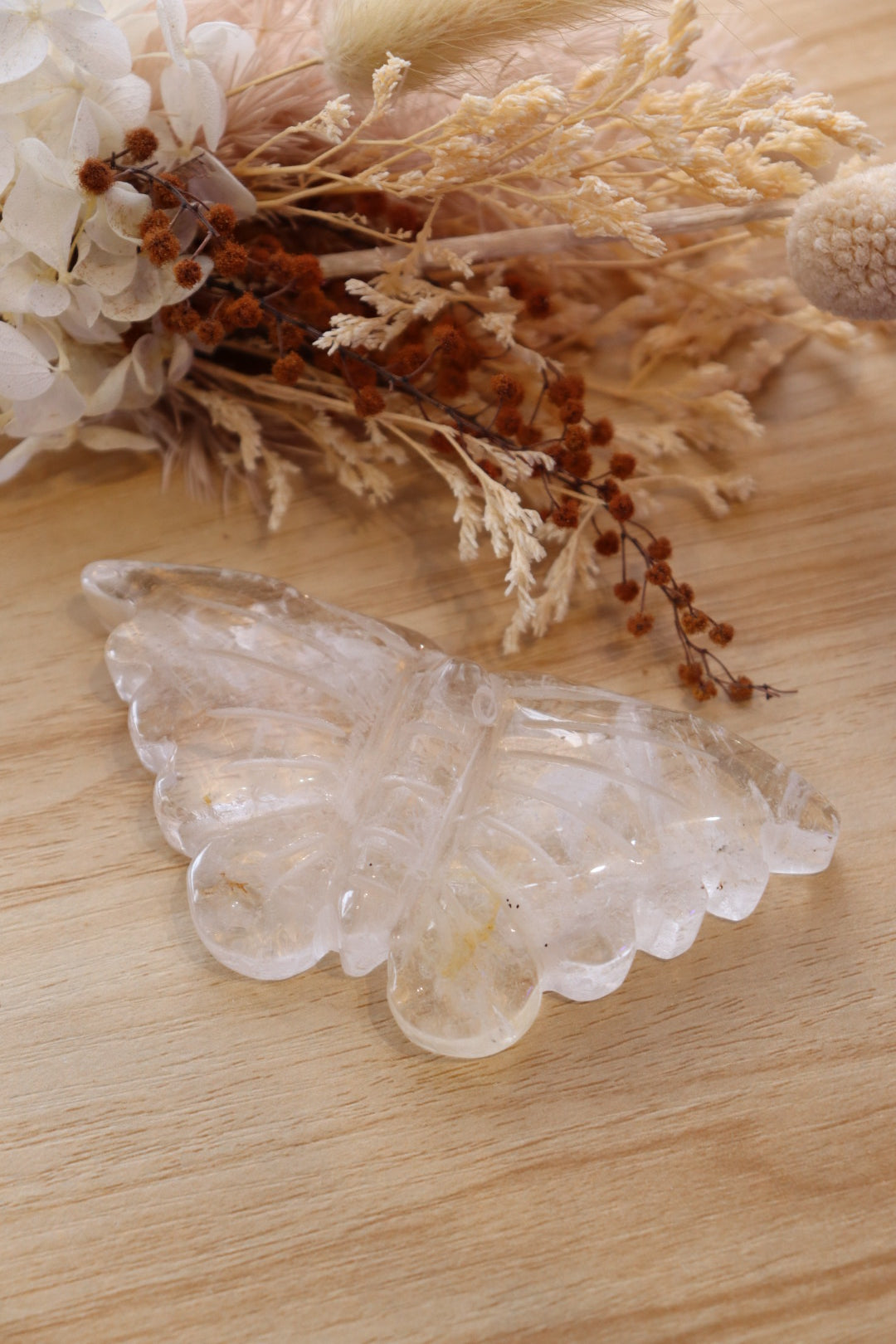 Clear Quartz + Golden Healer Butterfly Carving + Stand | 106g