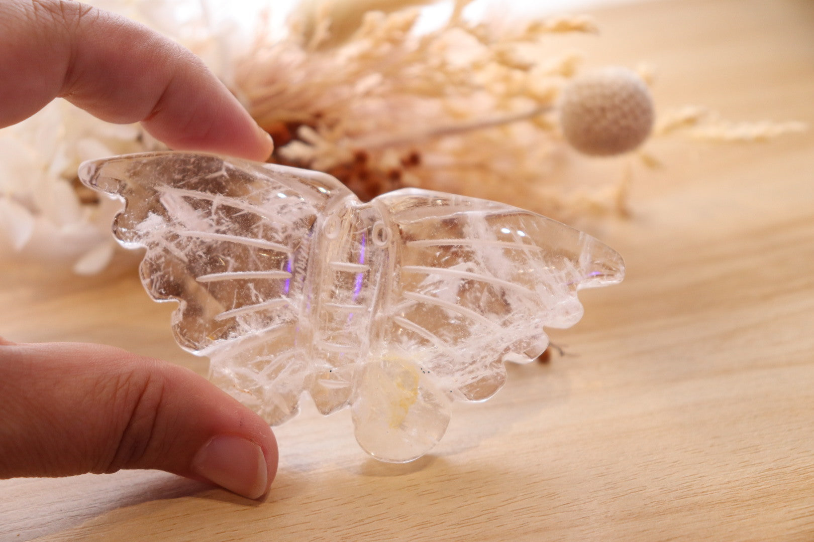 Clear Quartz + Golden Healer Butterfly Carving + Stand | 106g