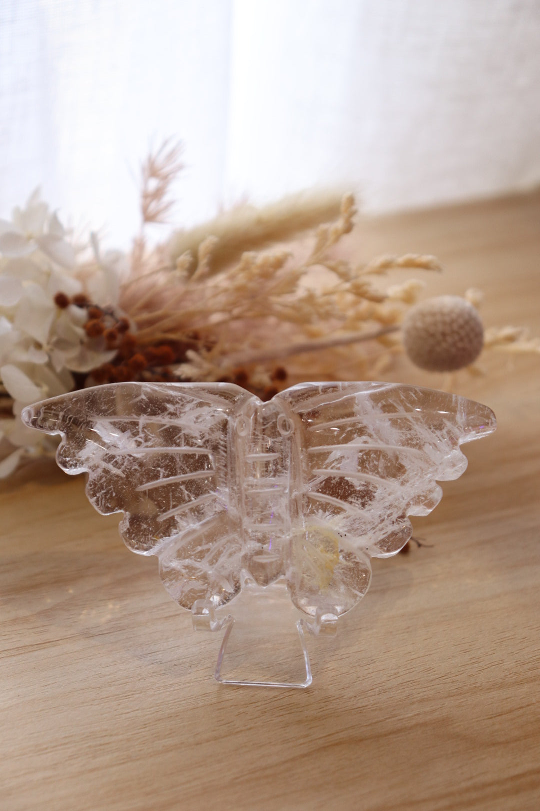 Clear Quartz + Golden Healer Butterfly Carving + Stand | 106g