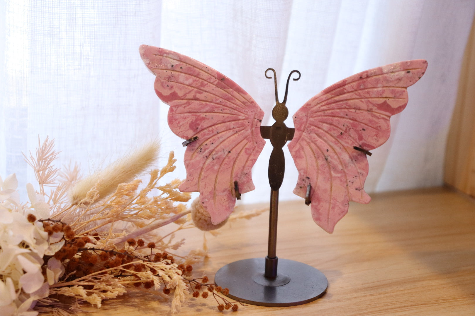 Peruvian Pink Rhodonite Butterfly + Stand