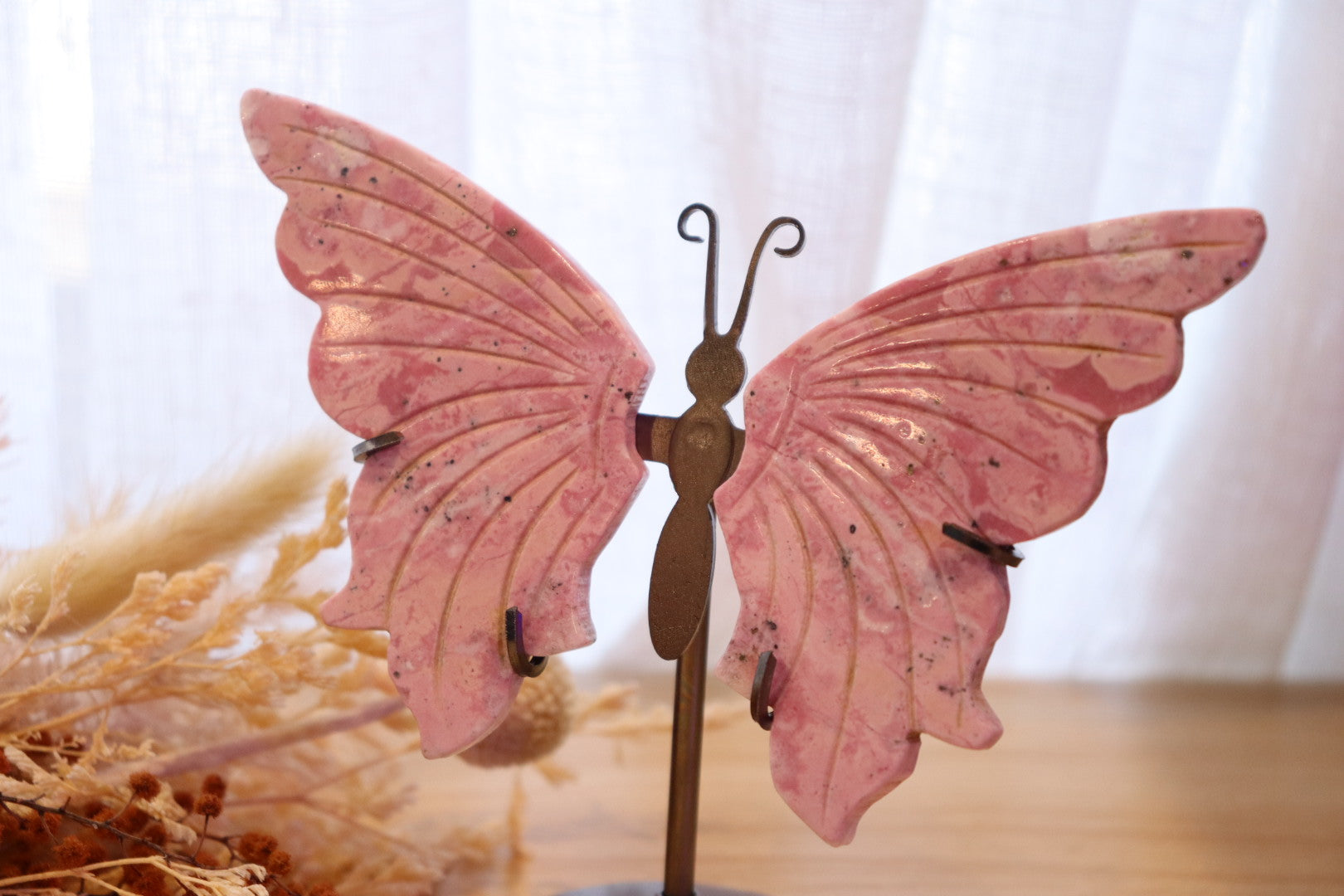 Peruvian Pink Rhodonite Butterfly + Stand