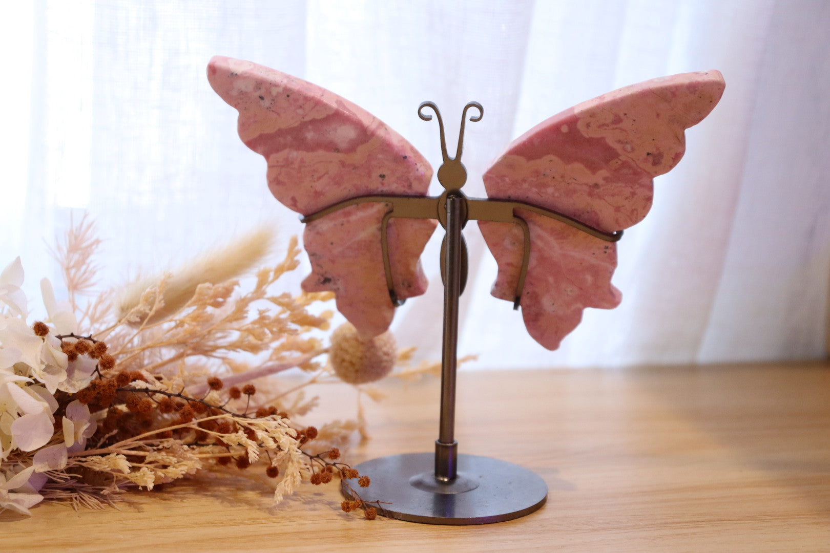 Peruvian Pink Rhodonite Butterfly + Stand