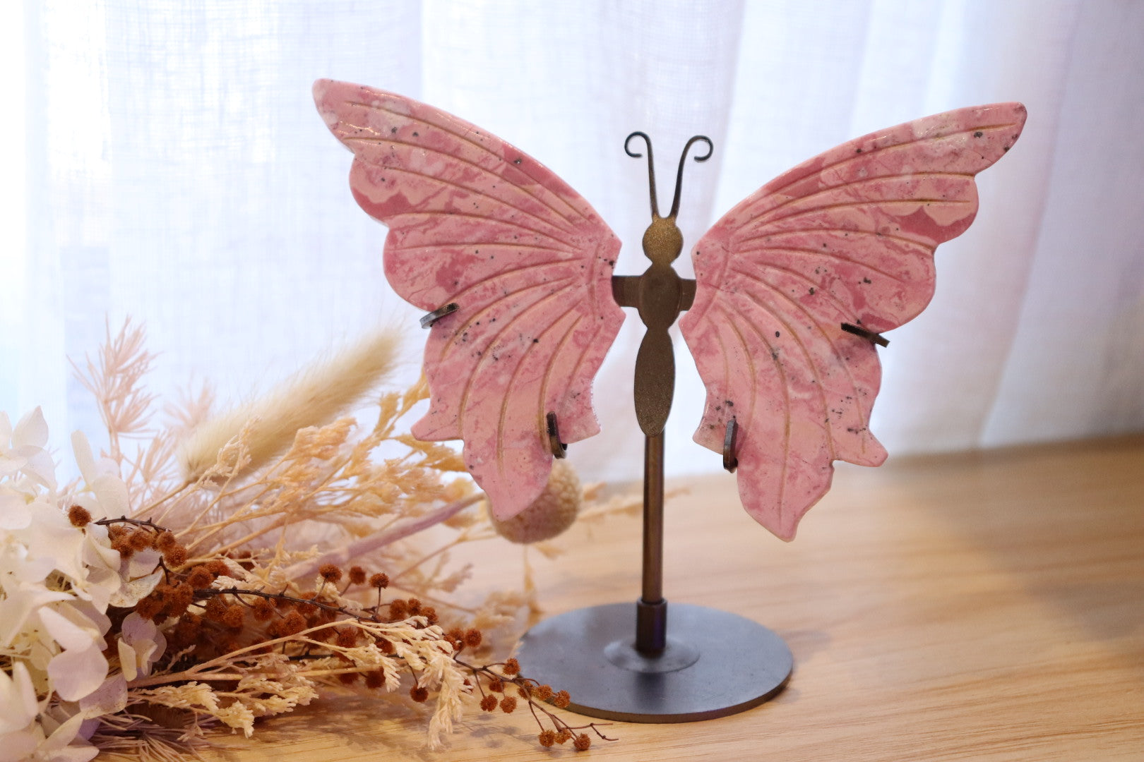 Peruvian Pink Rhodonite Butterfly + Stand