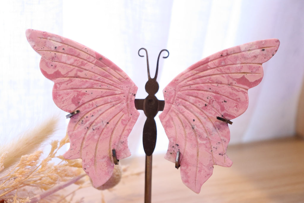Peruvian Pink Rhodonite Butterfly + Stand