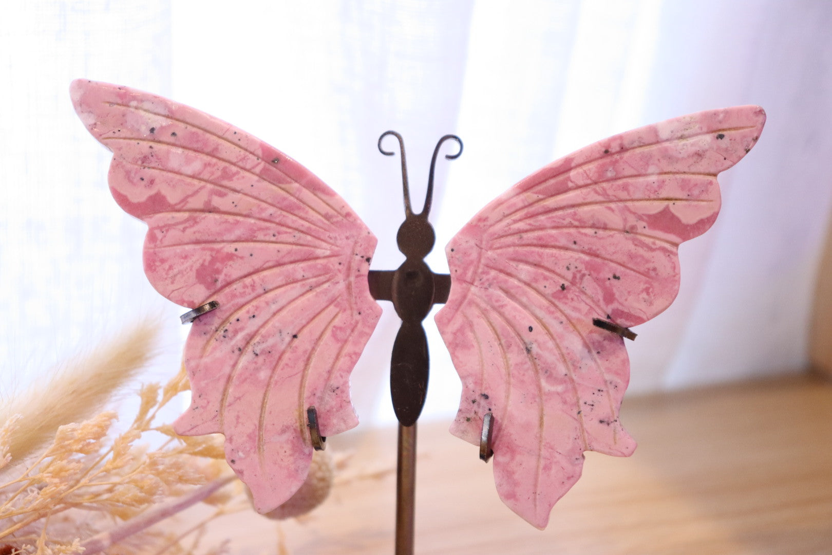 Peruvian Pink Rhodonite Butterfly + Stand