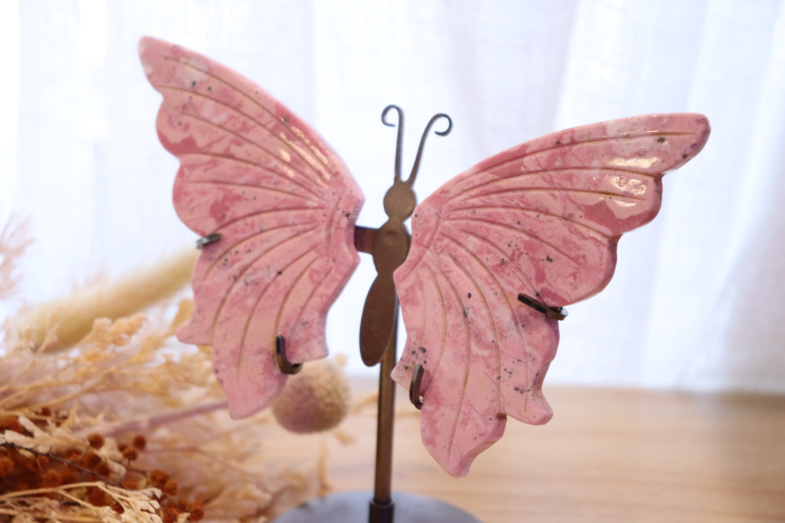 Peruvian Pink Rhodonite Butterfly + Stand
